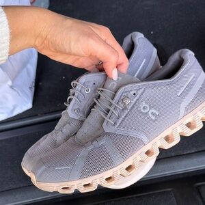 On Running Gray and Tan Sneakers